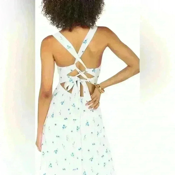 NWT! SHOW ME YOUR MUMU MARMONY MIDI DRESS in BLUE WHITE FLORAL PRINT SIZE XXL - Picture 3 of 6